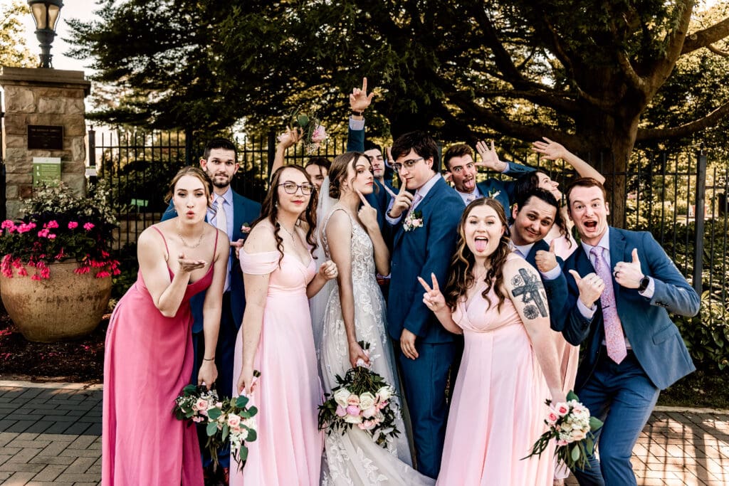 Wedding party celebrating the newlyweds during a Pittsburgh Phipps Botanical Gardens wedding