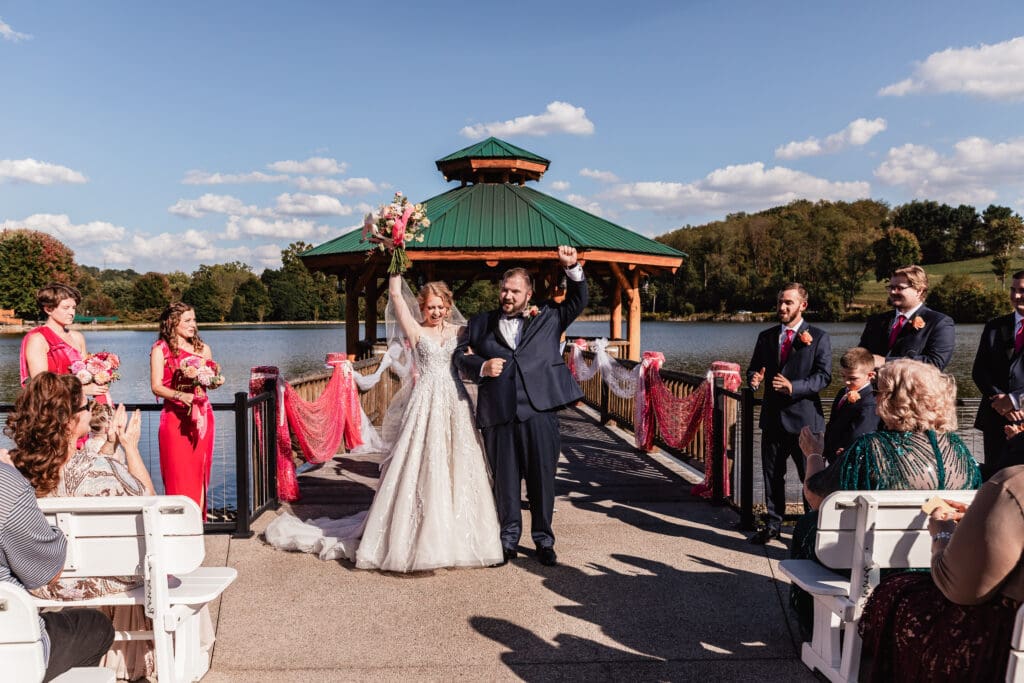 Wedding couple being announced married during ceremony at The Gathering Place at Darlington Lake