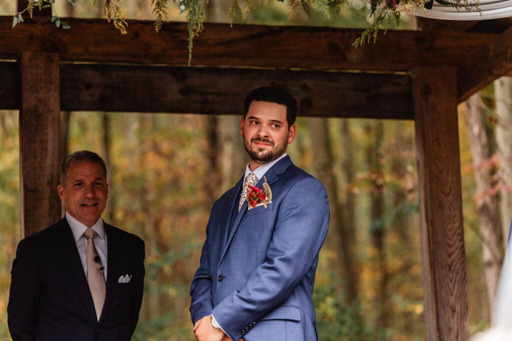 Groom sees his bride for the first time at Hinckston Run Farm