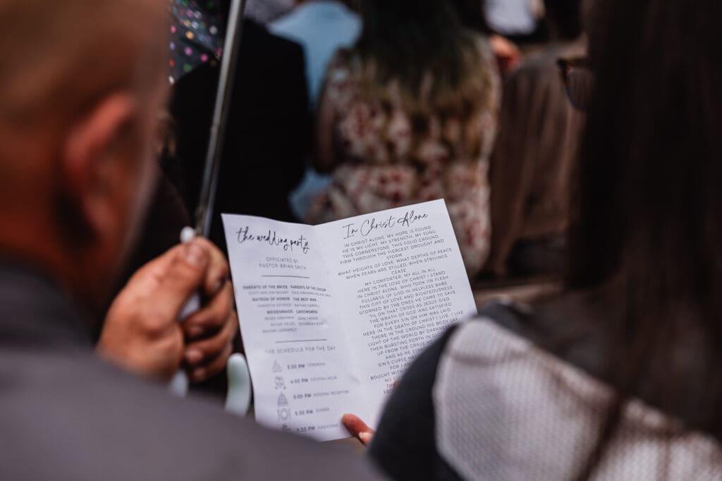 Close up of wedding ceremony program at Hinckston Run Farm