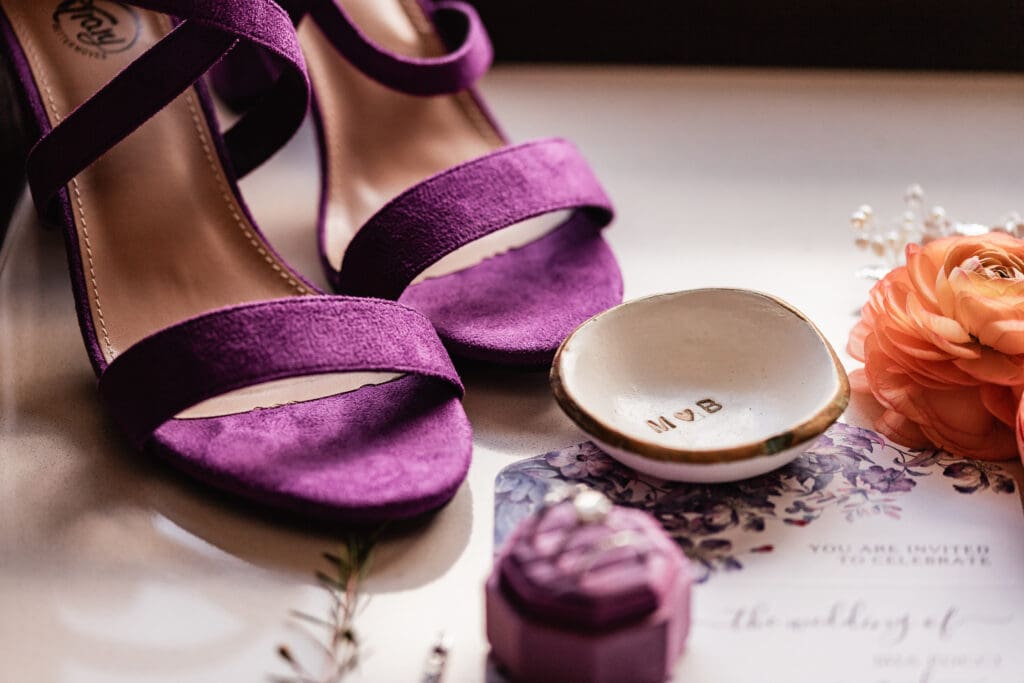 Close up of multicolored bridal bouquet and wedding details from a Pittsburgh Airport Marriott wedding