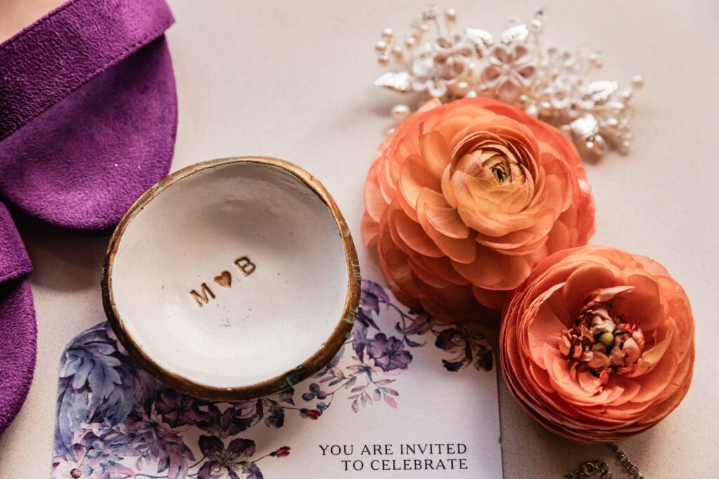 Close up of vibrant wedding florals and detail elements from a Pittsburgh Airport Marriott wedding