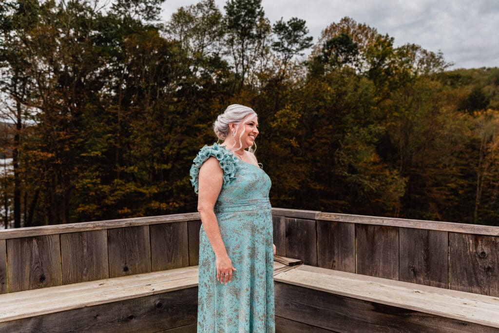 Mother reacts emotionally during first look with groom at Hinckston Run Farm