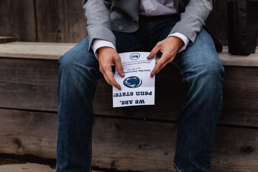 Meaningful wedding gift exchange between bride and groom at Hinckston Run Farm