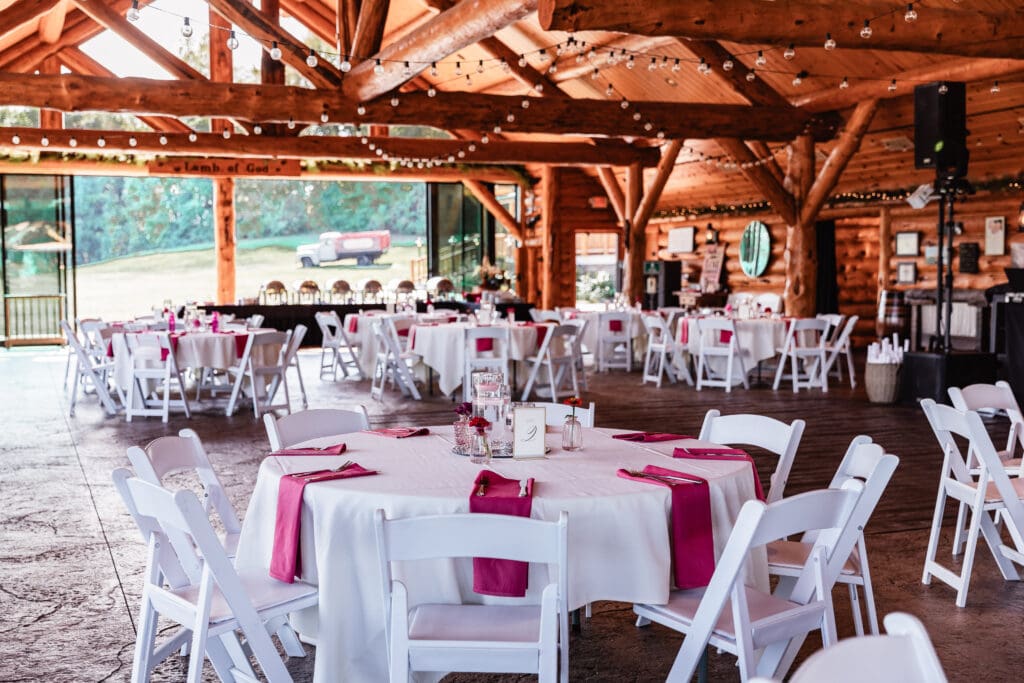 Reception decor at The Gathering Place at Darlington Lake wedding
