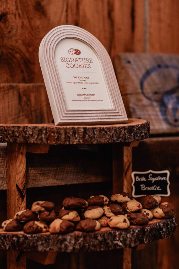 Full view of the wedding cookie table filled with homemade treats at The Barn at Ever Thine in Butler County, PA