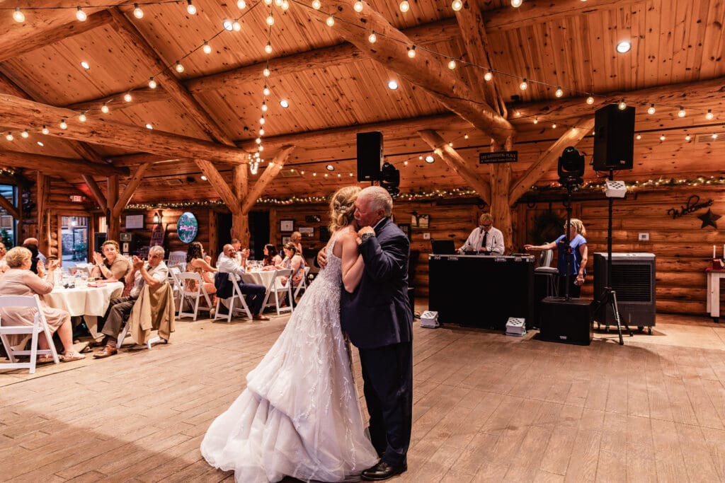 Bride dancing with her father during reception at The Gathering Place at Darlington Lake