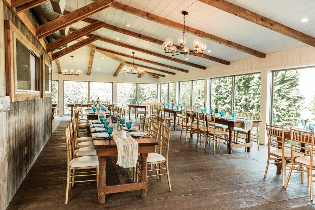 Willowbrook wedding reception space featuring elegant tables and centerpieces in Volant, PA