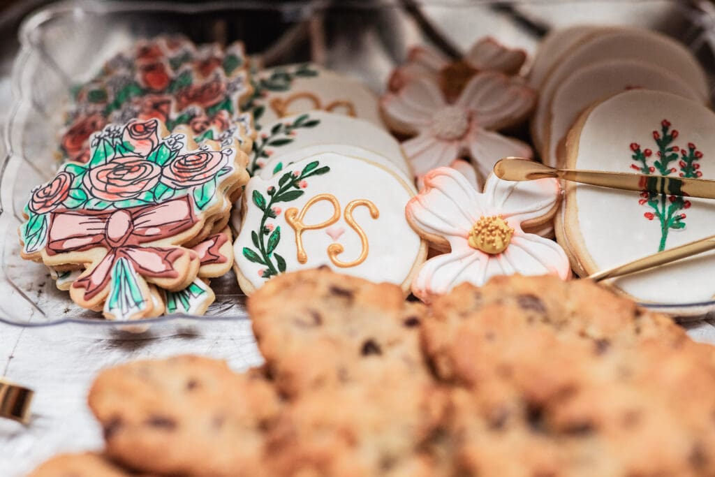 Decorated wedding sugar cookies displayed during Sheraton Station Square wedding