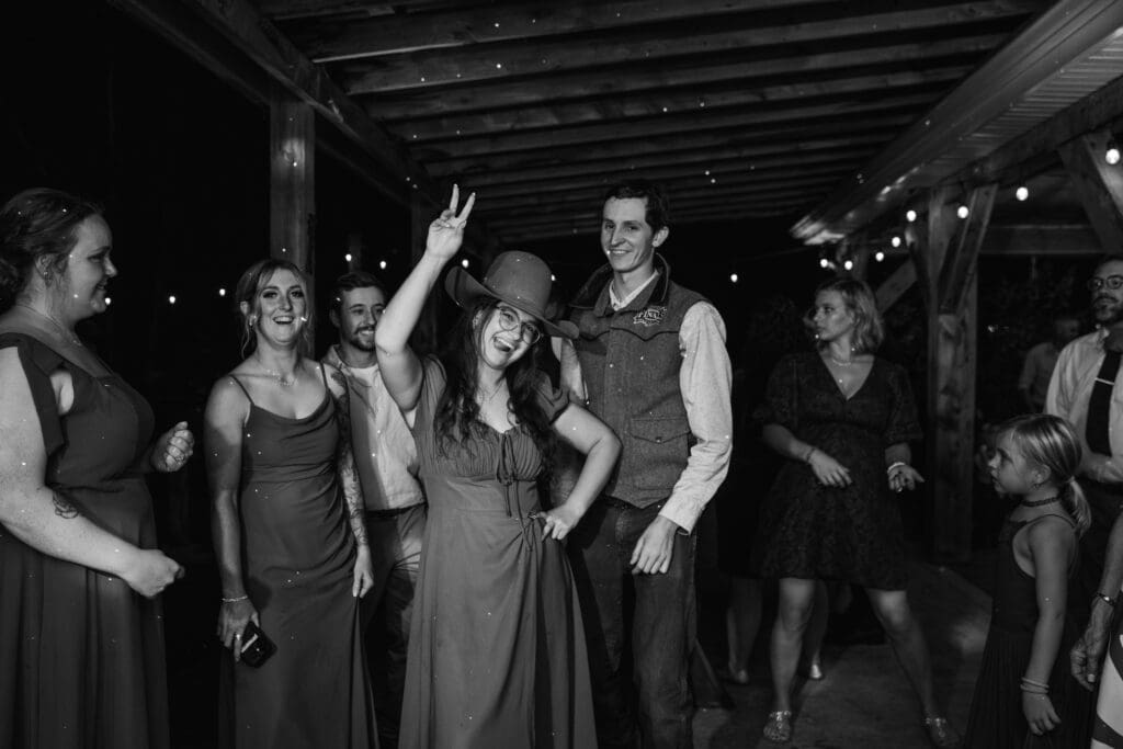 Guests dance and celebrate during a high-energy reception at Hinckston Run Farm
