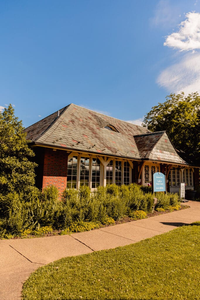 Exterior of the Schenley Park Welcome Center photographed before a Pittsburgh microwedding reception