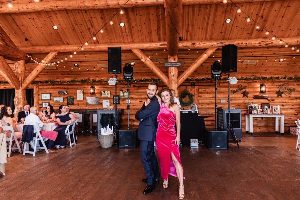 Bridal party laughing and posing during reception entrance at The Gathering Place at Darlington Lake